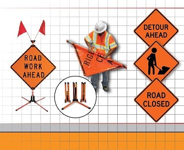 Bone Safety Road Work 1500ft Ahead 48” High Intensity Roll Up Sign 